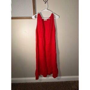 Terzo Millennio Red 100% Linen Sleeveless Midi Dress Made in Italy XS